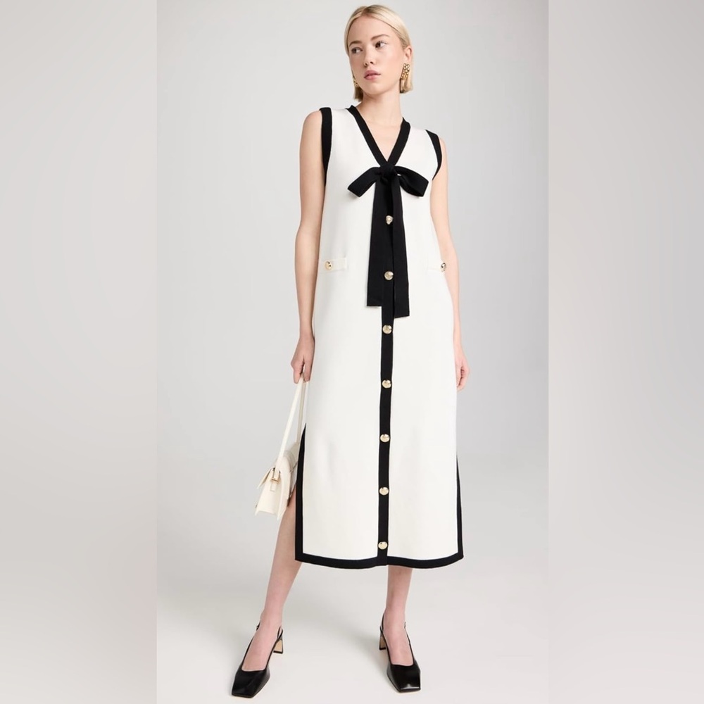 English Factory Women's Knit Midi Dress with Ribbon Tie